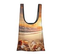 AABSTBFM Sac de courses pliable avec imprimé de livres - Sac d'épicerie réutilisable et imperméable - Grand sac fourre-tout - Sac fourre-tout - Sac de plage, Plage avec coquillages Coucher de soleil