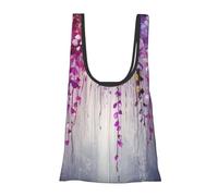 AABSTBFM Sac de courses pliable avec tiges de bambou - Motif cerises - Réutilisable et imperméable - Grand sac fourre-tout - Sac fourre-tout - Sac de plage, Fleur pleureuse violette abstraite, Taille
