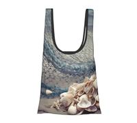 AABSTBFM Sac de courses pliable et réutilisable avec imprimé fleurs de montagne, motif coucher de soleil, grand sac fourre-tout, sac à main, sac de plage, Filet de pêche en coquillage, Taille unique