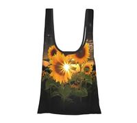 AABSTBFM Sac de courses pliable et réutilisable avec imprimé fleurs de montagne, motif coucher de soleil, grand sac fourre-tout, sac à main, sac de plage, Tournesols au lever du soleil, Taille unique