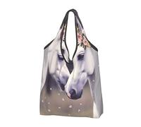 AABSTBFM Sac de courses pliable imprimé avec image de plage, sac d'épicerie réutilisable et imperméable, grand sac fourre-tout, sac à main et sac de plage, Adorables chevaux, Taille unique