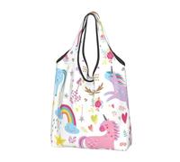 AABSTBFM Sac de courses pliable imprimé licorne rose 1 pièce - Grand sac fourre-tout réutilisable et imperméable, Licornes roses., Taille unique