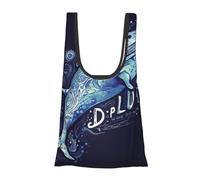 AABSTBFM Sac de courses pliable imprimé nuit d'Halloween - Sac d'épicerie réutilisable et imperméable - Grand sac fourre-tout - Sac à main de plage, Baleine bleue profonde, Taille unique