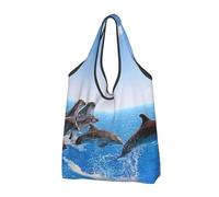 AABSTBFM Sac de courses pliable unique imprimé dauphin 3D 1 pièce - Sac d'épicerie réutilisable imperméable grand sac fourre-tout, sac à main et sac de plage, Dauphin 3D unique., Taille unique