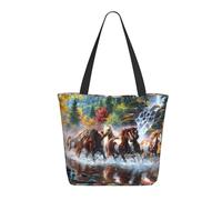 AABSTBFM Sacs de courses imprimés chevaux pour femmes et filles - Sac fourre-tout réutilisable à fermeture éclair - Sacs d'épicerie, sac à main et sac de plage, Chevaux, Taille unique