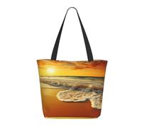 AABSTBFM Sacs de courses imprimés de nuit d'Halloween pour femmes et filles, sac fourre-tout réutilisable à fermeture éclair, sacs d'épicerie, sac à main et sac de plage, Golden Beach Sea, Taille