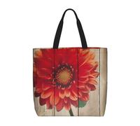 AABSTBFM Sacs fourre-tout à fermeture éclair imprimés en zigzag - Réutilisables - Pour le travail, l'école, les voyages, la plage, Planche en bois Rétro Fleur Dahlia Rouge, Taille unique