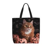 AABSTBFM Sacs fourre-tout à fermeture éclair pour Halloween, sac à bandoulière réutilisable, sac d'épicerie, sac à main, sac à jouet, sac pour le travail, l'école, les voyages, la plage, Chat