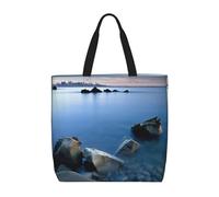 AABSTBFM Sacs fourre-tout classiques à motif floral imprimé tourbillonnant - Sacs de courses réutilisables - Sac à main pour le travail, l'école, les voyages, la plage, Mer calme et rochers, Taille