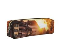 AABSTBFM Strasbourg Sundown Trousse carrée en cuir avec fermeture éclair dorée pour l'école, le bureau et les voyages, doré, Taille unique, Cartable