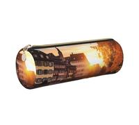 AABSTBFM Strasbourg Sundown Trousse ronde en cuir avec fermeture éclair dorée pour l'école, le bureau et les voyages, doré, Taille unique, Cartable