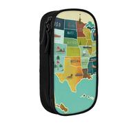 AABSTBFM Trousse à crayons avec fermeture éclair - Grande capacité - Motif carte des États-Unis - Pour l'école, le bureau, les voyages - Noir, Noir , Taille unique, Cartable