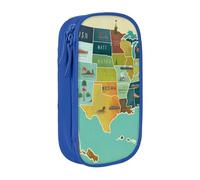 AABSTBFM Trousse à crayons avec fermeture éclair - Grande capacité - Motif carte des États-Unis - Pour l'école, le bureau, les voyages - Noir, bleu, Taille unique, Cartable