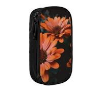 AABSTBFM Trousse à crayons avec fermeture éclair - Grande capacité - Motif chrysanthème orange - Pour l'école, le bureau, les voyages - Noir, Noir , Taille unique, Cartable