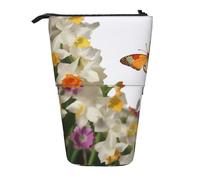 AABSTBFM Trousse à crayons avec imprimé bougies d'hiver et feuilles de sapin - Trousse télescopique sur pied et trousse de maquillage pour l'école, le bureau, les voyages, Papillons Narcisse Fleurs