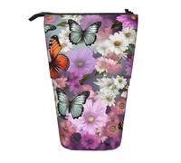 AABSTBFM Trousse à crayons avec imprimé bougies d'hiver et feuilles de sapin - Trousse télescopique sur pied et trousse de maquillage pour l'école, le bureau, les voyages, Fleurs et papillons., Taille