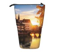 AABSTBFM Trousse à crayons avec imprimé de fleurs blanches - Trousse télescopique sur pied et trousse de maquillage pour l'école, le bureau, les voyages, Strasbourg Sundown, Taille unique, Cartable