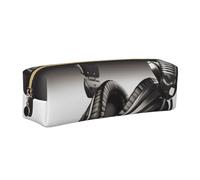 AABSTBFM Trousse à crayons carrée avec microphone et écouteurs en cuir doré avec fermeture éclair pour l'école, le bureau et les voyages, doré, Taille unique, Cartable