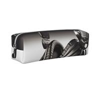 AABSTBFM Trousse à crayons carrée avec microphone et écouteurs en cuir doré avec fermeture éclair pour l'école, le bureau et les voyages, Argenté., Taille unique, Cartable