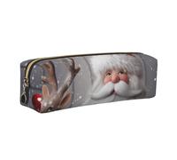AABSTBFM Trousse à crayons carrée en cuir avec imprimé Père Noël et neige dorée avec fermeture éclair pour l'école, le bureau et les voyages, doré, Taille unique, Cartable