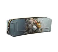 AABSTBFM Trousse à crayons carrée en cuir avec motif sapin de Noël avec boule imprimée dorée et fermeture éclair pour l'école, le bureau et les voyages, doré, Taille unique, Cartable