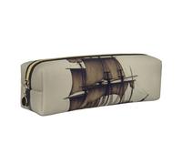 AABSTBFM Trousse à crayons carrée en cuir avec motif vieux bateau pirate dans la mer avec fermeture éclair dorée pour l'école, le bureau et les voyages, doré, Taille unique, Cartable