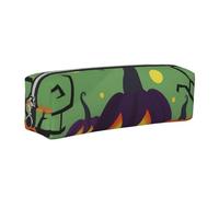 AABSTBFM Trousse à crayons carrée imprimée Happy Halloween en cuir doré avec fermeture éclair pour l'école, le bureau et les voyages, Argenté., Taille unique, Cartable