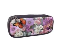 AABSTBFM Trousse à crayons classique en cuir imprimé floral - Trousse multifonction et trousse de maquillage pour l'école, le bureau et les voyages, Fleurs et papillons., Taille unique, Cartable