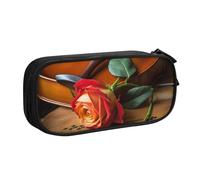 AABSTBFM Trousse à crayons en bois avec imprimé violon et rose avec fermeture éclair, grande capacité pour l'école, le bureau, les voyages, Noir , Taille unique, Cartable