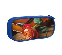 AABSTBFM Trousse à crayons en bois avec imprimé violon et rose avec fermeture éclair, grande capacité pour l'école, le bureau, les voyages, bleu, Taille unique, Cartable