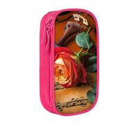 AABSTBFM Trousse à crayons en bois avec motif violon et rose - Grande capacité - Avec fermeture éclair - Pour l'école, le bureau, les voyages - Noir, rose, Taille unique, Cartable
