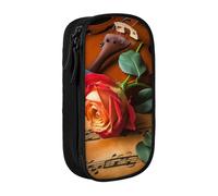 AABSTBFM Trousse à crayons en bois avec motif violon et rose - Grande capacité - Avec fermeture éclair - Pour l'école, le bureau, les voyages - Noir, Noir , Taille unique, Cartable