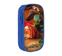 AABSTBFM Trousse à crayons en bois avec motif violon et rose - Grande capacité - Avec fermeture éclair - Pour l'école, le bureau, les voyages - Noir, bleu, Taille unique, Cartable