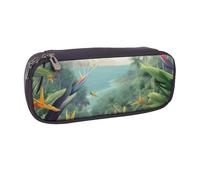 AABSTBFM Trousse à crayons en cuir avec lignes en zigzag - Trousse multifonction pour l'école, le bureau et les voyages, Paysage tropical, Taille unique, Cartable