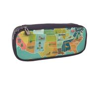 AABSTBFM Trousse à crayons en cuir avec lignes en zigzag - Trousse multifonction pour l'école, le bureau et les voyages, Carte des États-Unis Seashore, Taille unique, Cartable