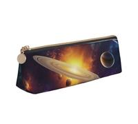 AABSTBFM Trousse à crayons en cuir avec motif beignet imprimé en forme de donut rose avec fermeture éclair pour l'école, le bureau et les voyages, Espace, Taille unique, Cartable