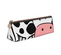 AABSTBFM Trousse à crayons en cuir avec motif de castor - Motif triangle - Avec fermeture éclair - Pour l'école, le bureau et les voyages, Jolie vache., Taille unique, Cartable