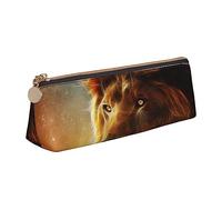 AABSTBFM Trousse à crayons en cuir avec motif de castor - Motif triangle - Avec fermeture éclair - Pour l'école, le bureau et les voyages, Scifi Lion, Taille unique, Cartable