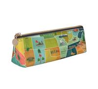 AABSTBFM Trousse à crayons en cuir avec motif de lignes en zigzag avec fermeture éclair pour l'école, le bureau et les voyages, Carte des États-Unis Seashore, Taille unique, Cartable