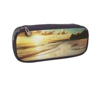 AABSTBFM Trousse à crayons en cuir avec motif papillons et fleurs de narcisse, trousse multifonction pour l'école, le bureau et les voyages, Plage coucher de soleil tranquille, Taille unique, Cartable