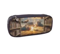 AABSTBFM Trousse à crayons en cuir avec motif papillons et fleurs de narcisse, trousse multifonction pour l'école, le bureau et les voyages, Bibliothèque Nuages Coucher de Soleil, Taille unique