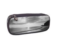 AABSTBFM Trousse à crayons en cuir avec motif papillons et fleurs de narcisse, trousse multifonction pour l'école, le bureau et les voyages, Plage noire et blanche., Taille unique, Cartable