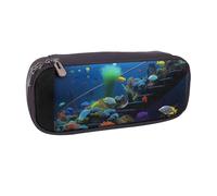 AABSTBFM Trousse à crayons en cuir imprimé cerises avec tiges de bambou - Trousse multifonction pour l'école, le bureau et les voyages, Aquarium, Taille unique, Cartable