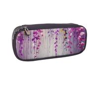 AABSTBFM Trousse à crayons en cuir imprimé cerises avec tiges de bambou - Trousse multifonction pour l'école, le bureau et les voyages, Fleur pleureuse violette abstraite, Taille unique, Cartable