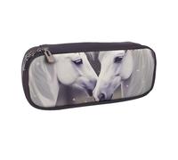 AABSTBFM Trousse à crayons en cuir imprimée avec image de plage - Trousse à crayons multifonction et trousse de maquillage pour l'école, le bureau et les voyages, Adorables chevaux, Taille unique