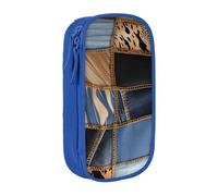 AABSTBFM Trousse à crayons en jean denim imprimé patchwork grande capacité avec fermeture éclair pour l'école, le bureau, les voyages, noir, bleu, Taille unique, Cartable