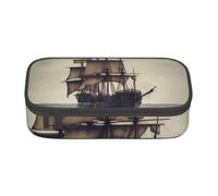 AABSTBFM Trousse à crayons haute capacité avec fermeture éclair pour l'école, le bureau et les voyages Motif soleil rouge, Vieux bateau pirate dans la mer, Taille unique, Cartable