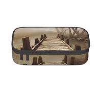 AABSTBFM Trousse à crayons haute capacité avec fermeture éclair pour l'école, le bureau et les voyages Motif soleil rouge, Vieux pont en bois, Taille unique, Cartable