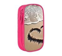 AABSTBFM Trousse à crayons imprimée avec symbole d'amour sur la plage - Grande capacité - Avec fermeture éclair - Pour l'école, le bureau, les voyages - Noir, rose, Taille unique, Cartable