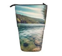 AABSTBFM Trousse à crayons imprimée de pierres colorées - Trousse télescopique sur pied et trousse de maquillage pour l'école, le bureau, les voyages, Paysage d'eau propre et lacustre, Taille unique